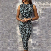Vintage flower print bodycon midi dress sleeveless slim fit pencil summer dress Elegant party dresses vestidos verano 2019